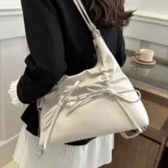 LAUTRE COTE A 4対応3WAYシャーリングリボントートバッグ　白