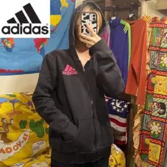 SD3-130 adidas ジップパーカー 黒 ピンク 古着 フーディー