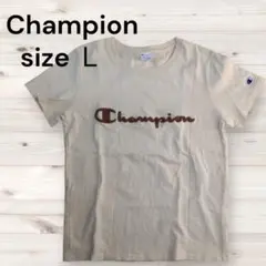 チャンピオン Tシャツ レディース L ベージュ サガラ刺繍 ロゴ 半袖古着のサムネイル
