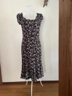 美品 S MaxMara リネン混 ノースリーブフレアワンピース 40 ネイビー