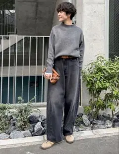 Rie Miller ハイウエストバギーデニム・チャコール M