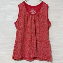 ダンスキン タンクトップ Uネック 総柄 XL 赤 綿 スポーツ お出かけのサムネイル