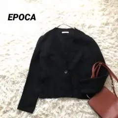 美品✨エポカ【40】美シルエットカーディガン　ストレッチ　凹凸模様　１つボタン黒