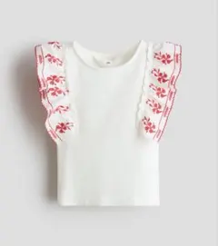 H&M フリルトリムトップス　100 105 赤　白　ホワイト