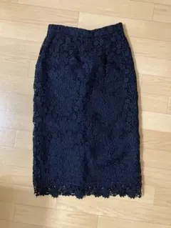 花柄レース タイトスカート ネイビー