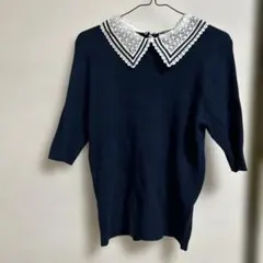 Re-J&SUPURE ニット 半袖 ネイビー　襟付き