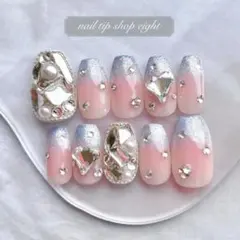 【現品】チーク／マグネット／ハート／ビジュー／埋め尽くし／水色ネイル／スナ系