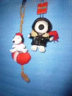 C★縄ぶら下がりスヌーピー&ハートぬいぐるみマスコットとライダーぬいぐるみ