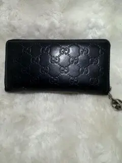 GUCCI グッチ シマレザー ラウンドファスナー 長財布 ブラック