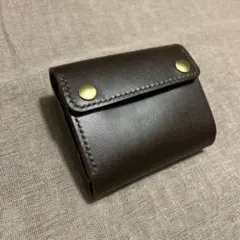 牛革ヌメ　ミドル財布 三つ折り　トラッカーウォレット　ダークブラウン