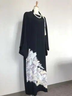 着物リメイク♡黒留袖セットアップ　ワンピース&ボレロ（鶴）