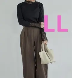 LL しまむら　田中里奈　シアーレース　長袖　プルオーバー　黒　裏起毛　レア商品