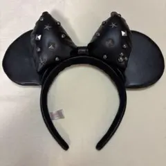 ディズニー ミニーカチューシャ レザー メタル風　ブラック スタッズ付き