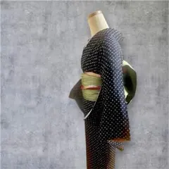 小紋　美品　黒ドット柄　正絹