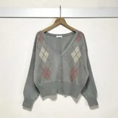 earth music&ecology アーガイル カーディガン グレー 仕事