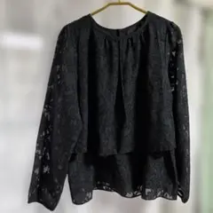 『スーツセレクト』レディースブラウス黒 総レース　LLサイズ