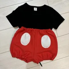 ミッキーマウス風　かぼちゃパンツ　黒無地Tシャツ付き（18-24M）