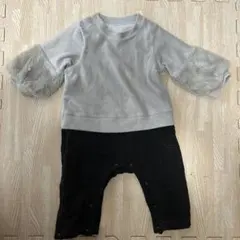 袖ふわふわ長袖ロンパース グレーと黒