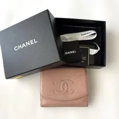CHANEL キャビアスキン ココマーク 三つ折り財布 ピンク　箱あり　中古品のサムネイル