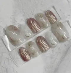 ベリーショートオーバル ピンク ニュアンス 大理石 うねうね