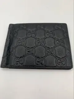 GUCCI シマ GG柄 マネークリップ 二つ折り 財布 レザー 黒 メンズ