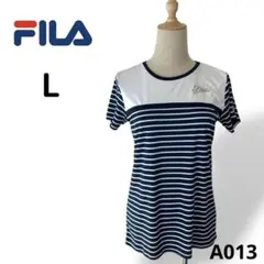 【極美品】FILA フィラ　ストライプ　テニス　 Tシャツ ネイビー　L