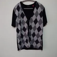 ダイヤモンド柄 ボタン付きTシャツ LL