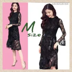 総レース♡ドレス♡ ワンピース ティアード パーティー 上品 結婚式 ブラック