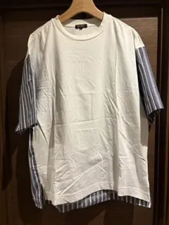 PLST プラステ バックストライプ切替Tシャツ L ホワイト ブルー 美品のサムネイル
