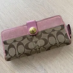 COACH ロゴ柄 長財布 ピンク ブラウン