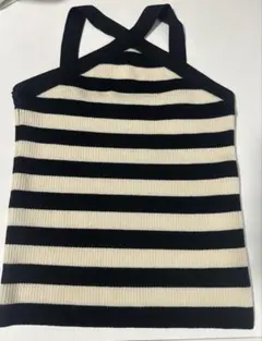 DAZY レディースストライプ柄 ホルターネック タイトニットトップス