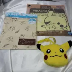 ポケットモンスター ピカチュウ 巾着 ミニポーチ アップリケ付きハンドタオル