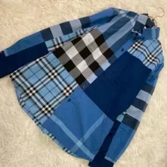 BURBERRY チェック柄シャツ ブルー XS オシャレ キレイめ 羽織り