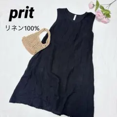 pritプリット リネン100% ノースリーブワンピース ブラック Aライン 1のサムネイル