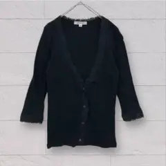 ミッシェルクラン コットン Vネック カーディガン 7分袖 【M】 黒