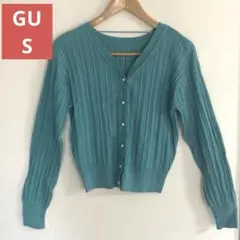 GU 2WAYパールボタンカーディガン クルーネックセーター　グリーン S 長袖