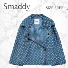 スマディー 日本製 七分袖 個性的 ドット柄 デニム ライダースジャケット