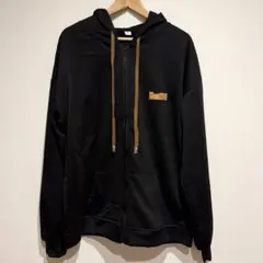 ゆったりシルエット 大きいサイズ 裏毛 パーカー ジップアップ シンプル 黒