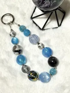 ビーズストラップ ハンドメイド 携帯ストラップ 青