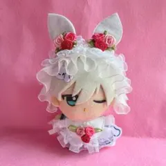 ぬい服 赤チェック天使の羽スタイ うさ耳ヘッドドレス ちびぐるみ