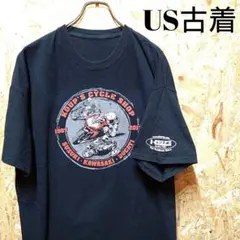 US古着 プリントTシャツ 半袖Tシャツ アメリカ古着 黒 バイク