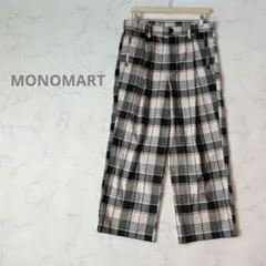 MONO-MART チェック柄ワイドパンツ メンズM ダークグリーン アイボリーのサムネイル