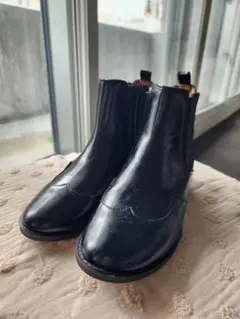 期間限定sale:新品キッズ&レディース黒レザーサイドショートブーツ