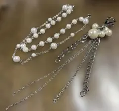 可愛い！　パールとチェーンのバックチャーム　2個セット