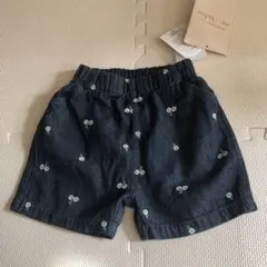 【新品タグ付き】キッズ デニムショートパンツ 花柄刺繍 90cm