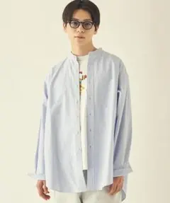 BEAUTY&YOUTH ストライプバンドカラー オーバーサイズシャツM7862