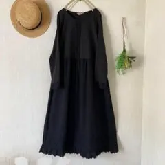 サマンサモスモス★ブラック★異素材使い裾スカラップレースドッキングペチワンピース