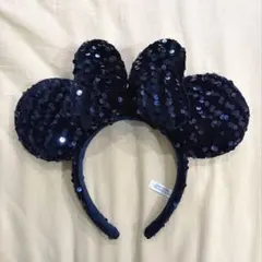 【美品】ディズニー　カチューシャ　ミニー　スパンコール　ネイビー