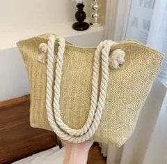 【新品未使用】草編みショルダーバック　ベージュ