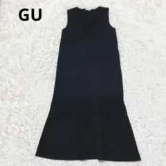a2052【GU】ノースリーブ ニットワンピース ロング フレア 黒 M 美品✨